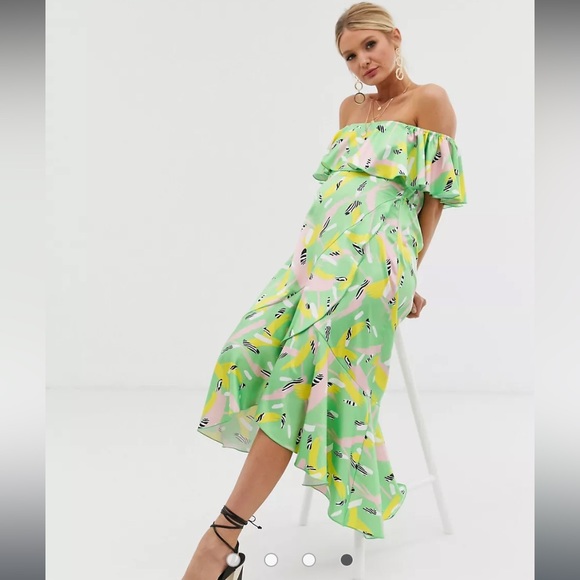 Flounce London Satin Bardot Dress Size 4 - Picture 1 of 11